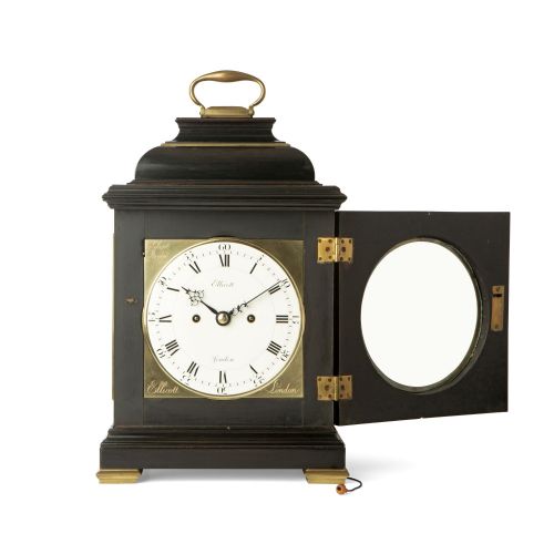 fig 1. JOHN ELLICOTT EBONISED STRIKING TABLE CLOCK WITH VITREOUS ENAMEL DIAL
