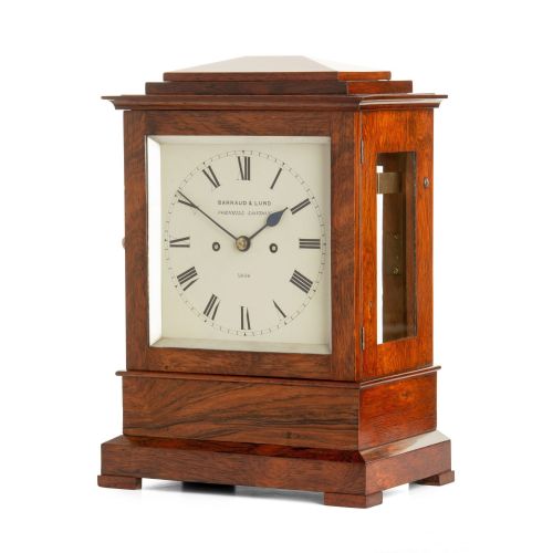 fig 1. IMPRESSIVE ROSEWOOD ENGLISH STRIKING FOUR GLASS CLOCK – BARRAUD & LUND, CORNHILL, LONDON - No.1856