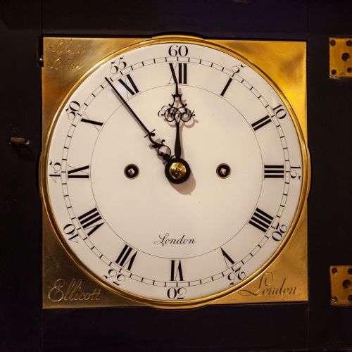 fig 4. JOHN ELLICOTT EBONISED STRIKING TABLE CLOCK WITH VITREOUS ENAMEL DIAL