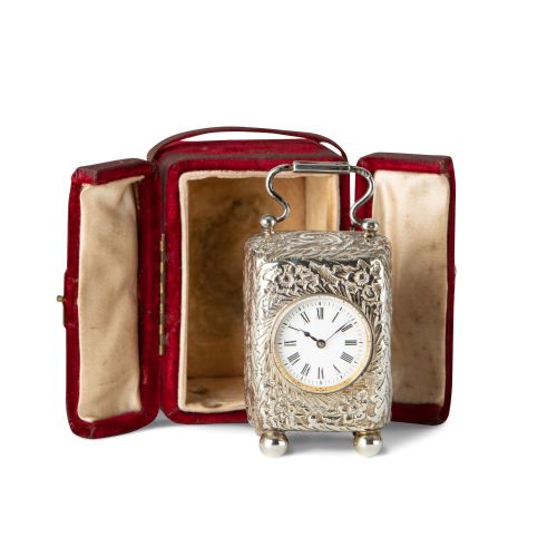 Silver Chased ‘Boudoir’ Carriage Clock Timepiece