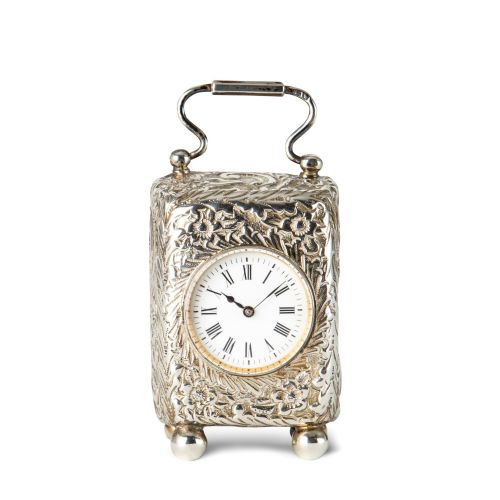 fig 1. SILVER CHASED ‘BOUDOIR’ CARRIAGE CLOCK TIMEPIECE