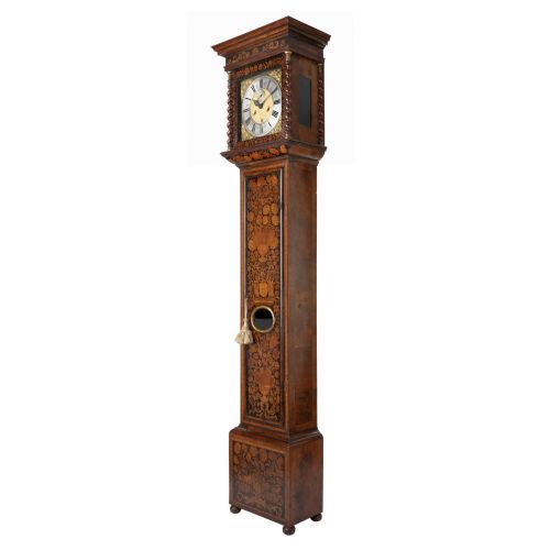 fig 1. CORNELIUS HARBERT LONDON MARQUETRY LONGCASE CLOCK