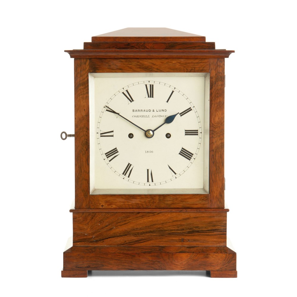 IMPRESSIVE ROSEWOOD ENGLISH STRIKING FOUR GLASS CLOCK – BARRAUD & LUND, CORNHILL, LONDON - No.1856