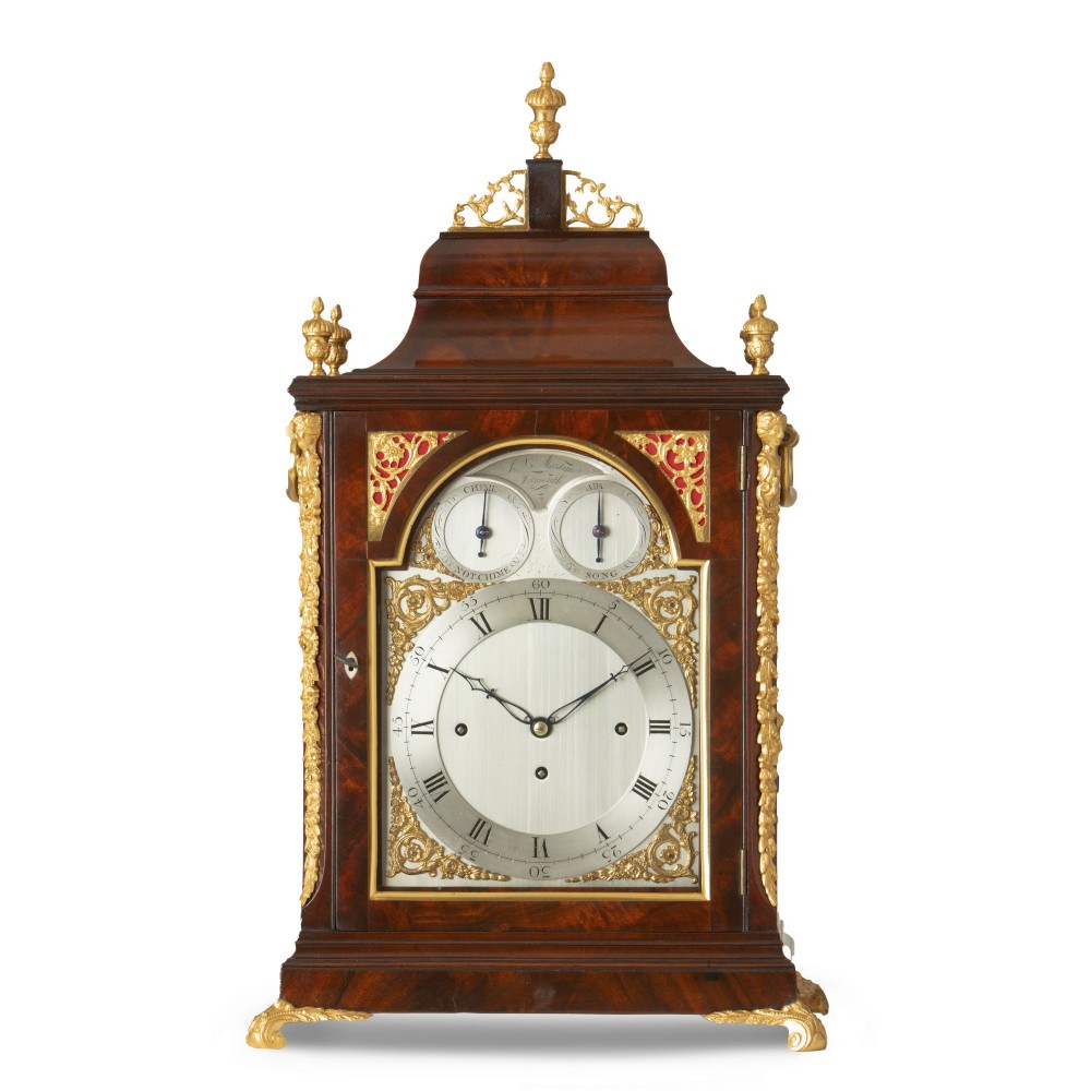 A MAHOGANY MUSICAL BRACKET CLOCK - J. N. MARTYN - FALMOUTH