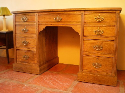 Desk Victorian Golden Oak Twin Pedestal