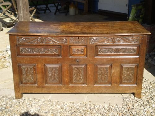 Coffer Carved Oak Early 18th Century Dated 1721