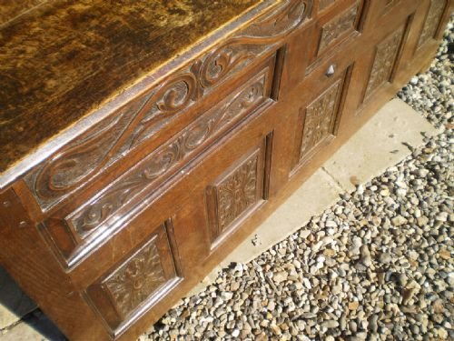 fig 2. Coffer carved Oak early 18th century dated 1721
