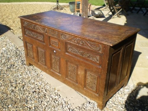 fig 3. Coffer carved Oak early 18th century dated 1721