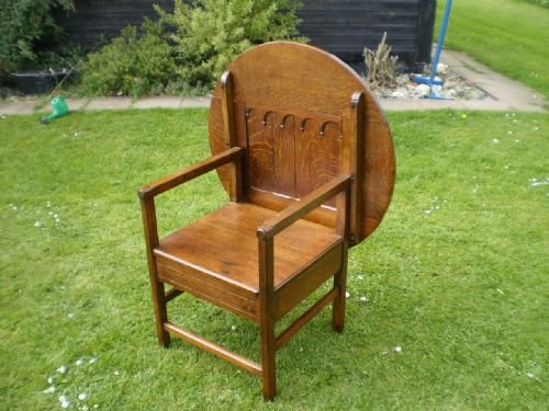 fig 1. Chair Arts and crafts Oak Monks seat c1900