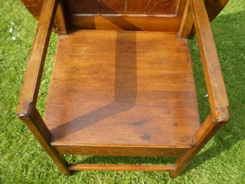 fig 4. Chair Arts and crafts Oak Monks seat c1900