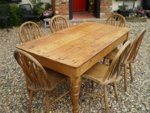 fig 1. Table Victorian Pine kitchen plank scrub top