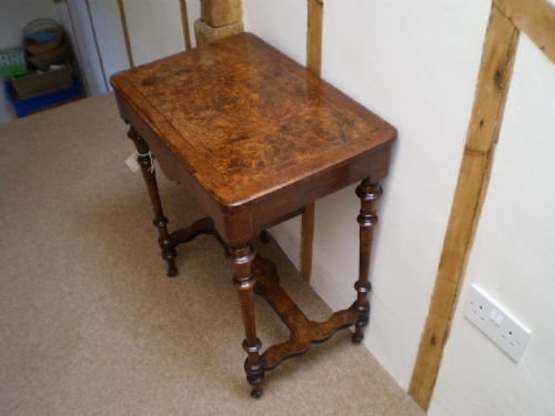 fig 1. Table sewing work fine Victorian Burr Walnut Inlaid