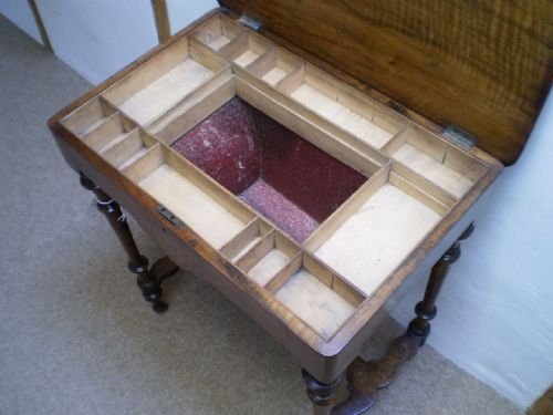 fig 2. Table sewing work fine Victorian Burr Walnut Inlaid