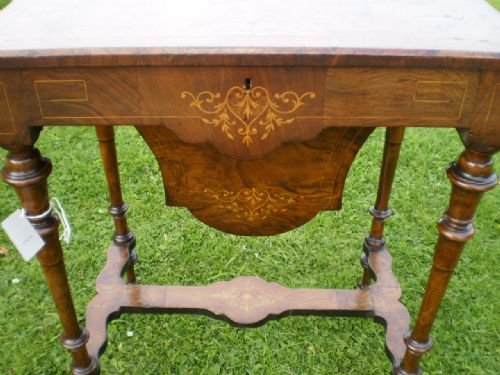 fig 4. Table sewing work fine Victorian Burr Walnut Inlaid