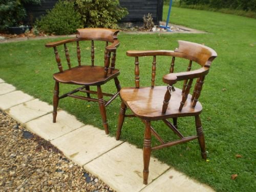 fig 1. Chairs Victorian smokers bow pair Elm and Beech c1870