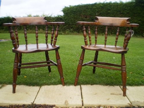 fig 4. Chairs Victorian smokers bow pair Elm and Beech c1870