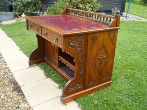 fig 1. Desk Arts and Crafts Pugin Gothic revival Attributed to Bruce J Talbert c1890
