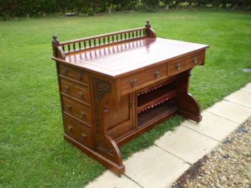 fig 2. Desk Arts and Crafts Pugin Gothic revival Attributed to Bruce J Talbert c1890
