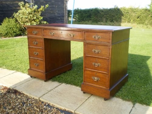 Desk Victorian Oak Twin Pedestal C1890 in Three Parts