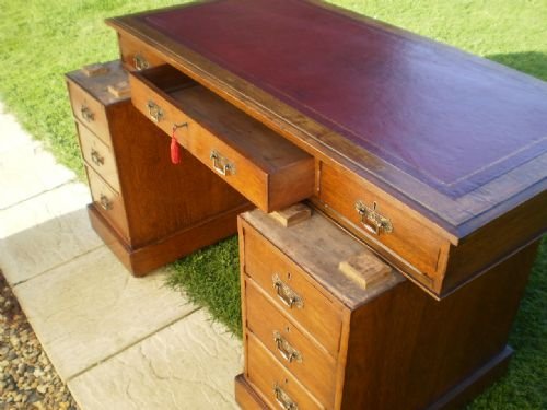 fig 4. Desk Victorian Oak twin pedestal c1890 in three parts