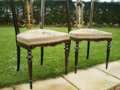 fig 4. Chairs Pair of Regency parcel gilt chairs original upholstery c1825