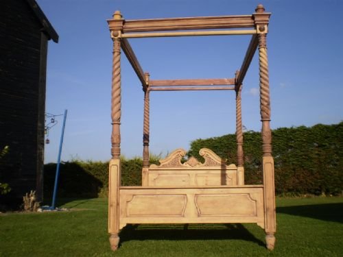 fig 4. Bed late Victorian period four poster bed Beech and Pine