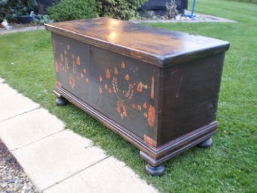 Blanket Box Victorian Pine Marriage Chest Original Paint Dated 1879