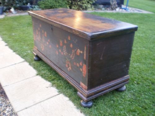 fig 2. Blanket box Victorian pine Marriage chest original Paint dated 1879
