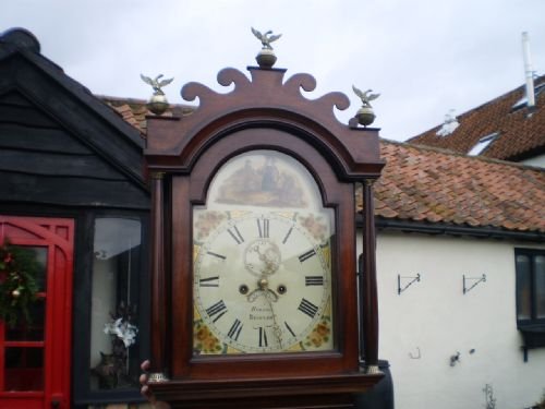 fig 1. Clock Grandfather Long case George IV Mahogany Bullock Beccles c1820
