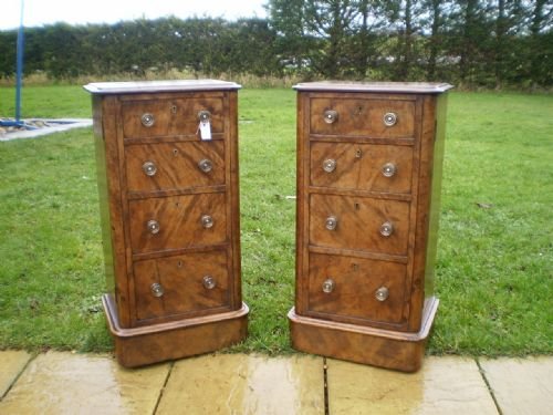 Bedside Cabinets Cupboard Pair Victorian Walnut C1860
