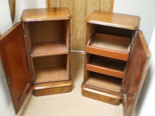 fig 3. Bedside cabinets cupboard pair Victorian Walnut c1860