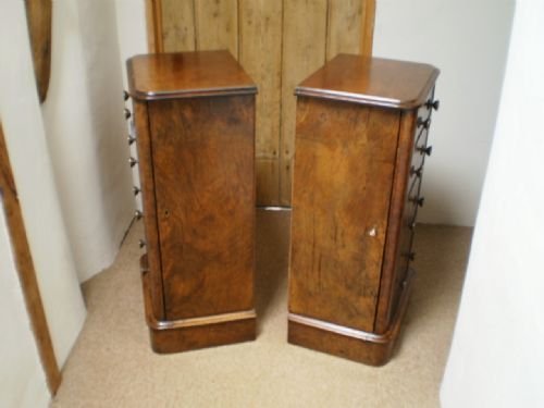 fig 4. Bedside cabinets cupboard pair Victorian Walnut c1860