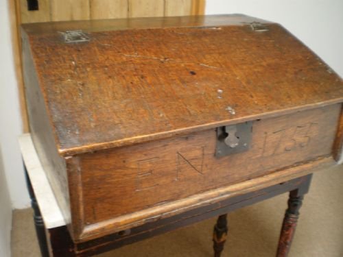 fig 2. Bible box desk George II Oak 18th century dated 1755