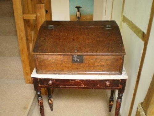 fig 3. Bible box desk George II Oak 18th century dated 1755