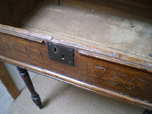 fig 4. Bible box desk George II Oak 18th century dated 1755