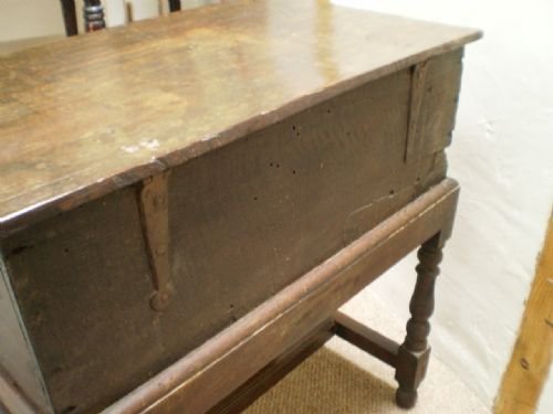 fig 4. Bible box 17th century Oak c1680 on Victorian stand