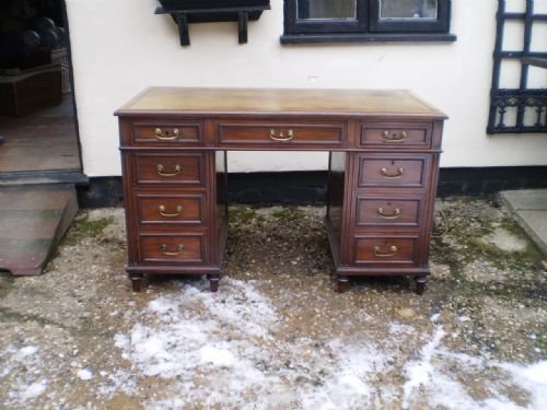 Desk Victorian Mahogany Twin Pedestal C1890 by C Mellier & Co