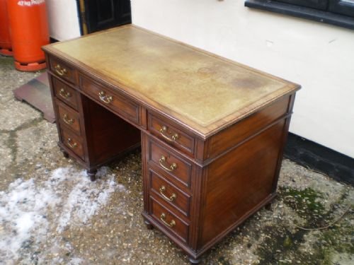 fig 1. Desk Victorian Mahogany twin pedestal c1890 by C Mellier & co