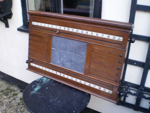 fig 2. Scoreboard snooker billiards Victorian Oak by Orme and sons manchester c1880