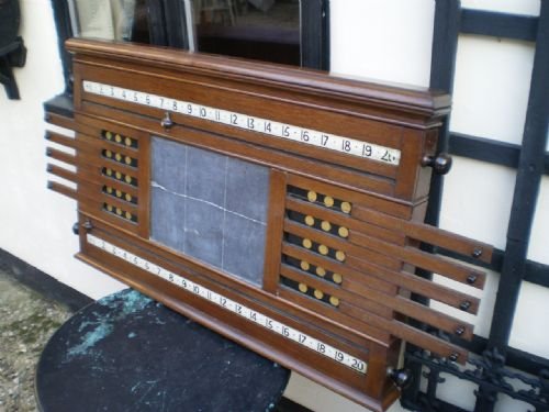 fig 4. Scoreboard snooker billiards Victorian Oak by Orme and sons manchester c1880