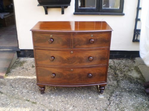 fig 1. Chest of drawers George III small bow front Mahogany c 1800