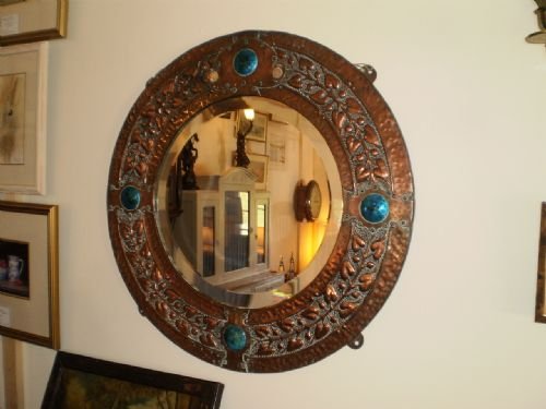 Mirror Arts and Crafts Ruskin Libertys Copper and Cabachon Enamel