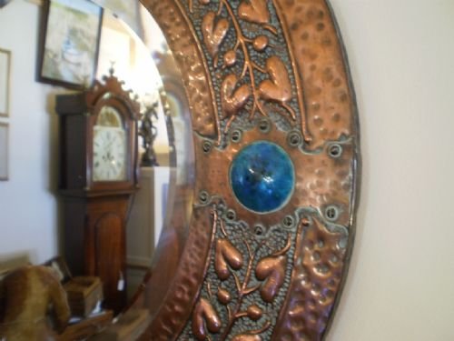 fig 1. Mirror Arts and crafts Ruskin Libertys copper and cabachon enamel