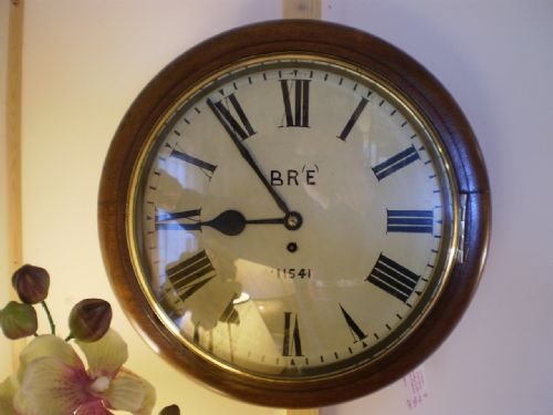 Clock Victorian Railway Clock Single Fusee Large Mahogany C1890