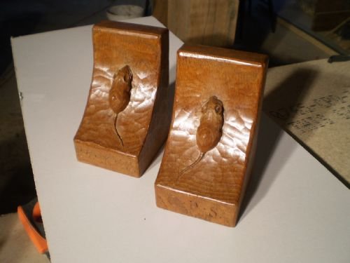 Bookends Oak Robert Mouseman Thompson C1970 Chip Carved Treen