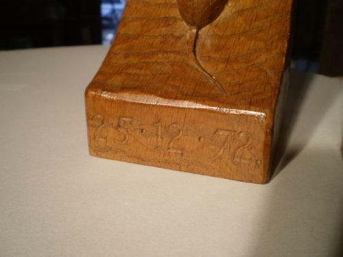 fig 1. Bookends Oak Robert Mouseman Thompson c1970 chip carved treen