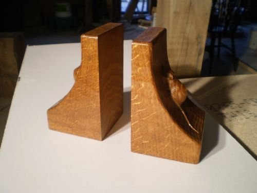 fig 2. Bookends Oak Robert Mouseman Thompson c1970 chip carved treen