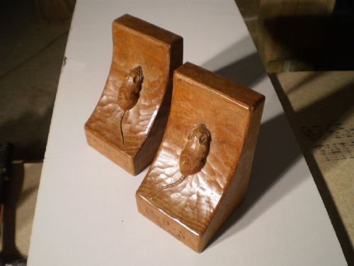 fig 3. Bookends Oak Robert Mouseman Thompson c1970 chip carved treen