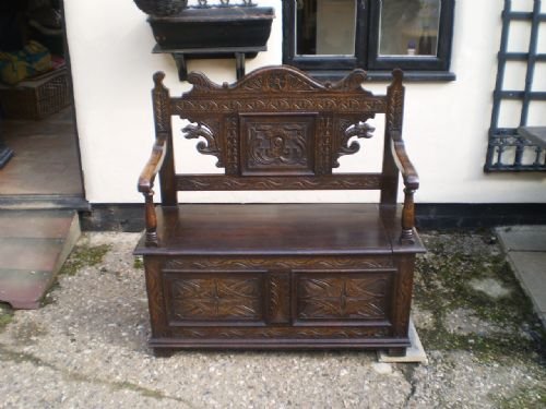 Settle Bench Victorian Carved Oak C1890