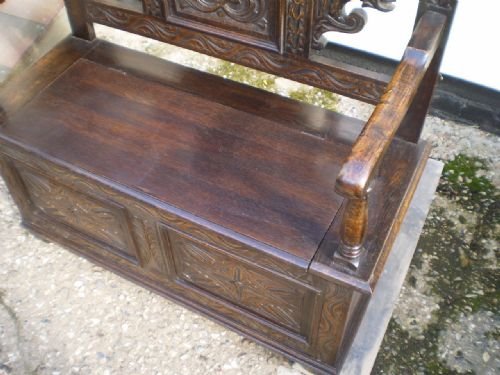 fig 3. Settle bench Victorian carved Oak c1890